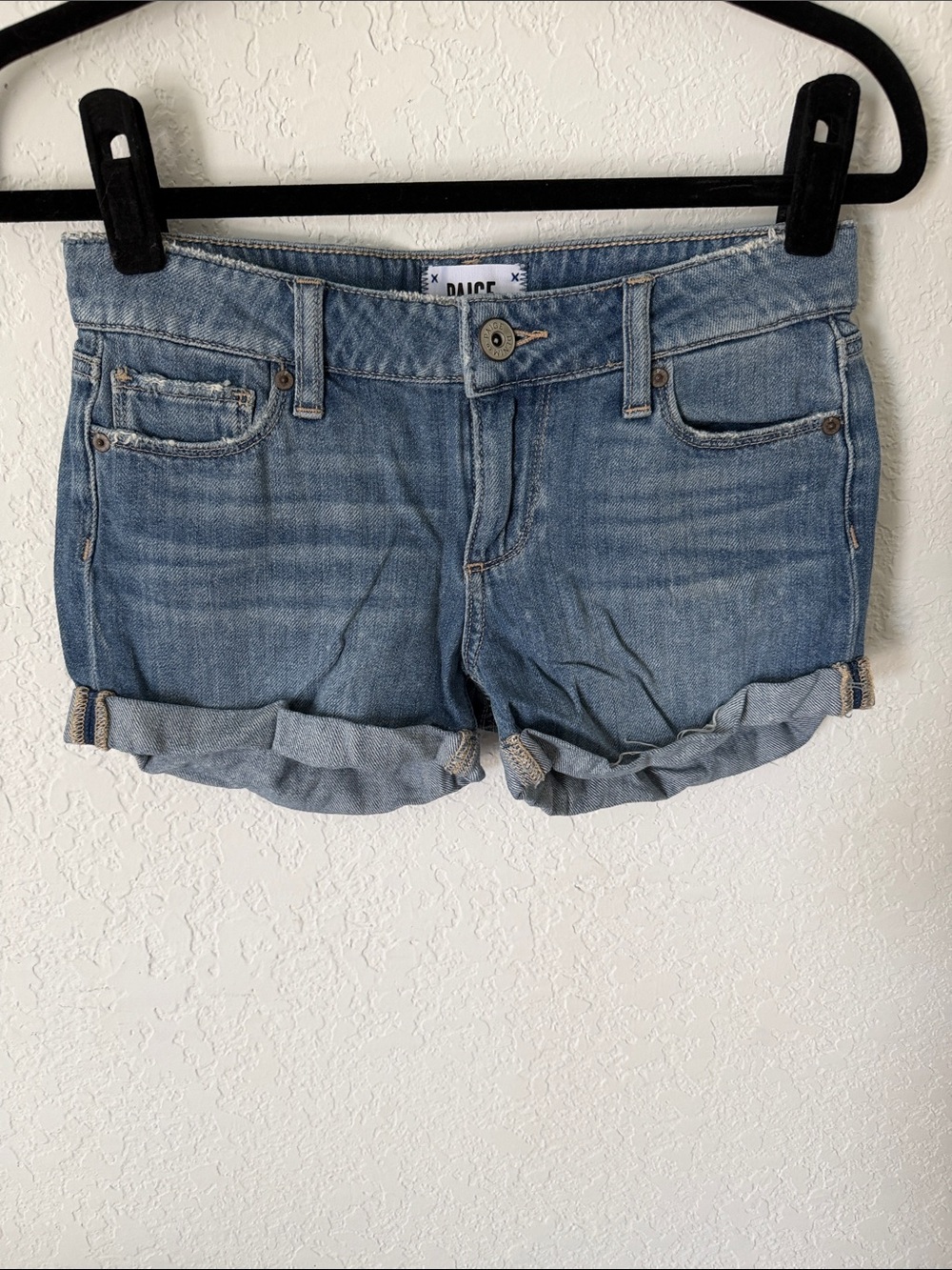 PAIGE Light Blue Rolled-Hem Denim Shorts